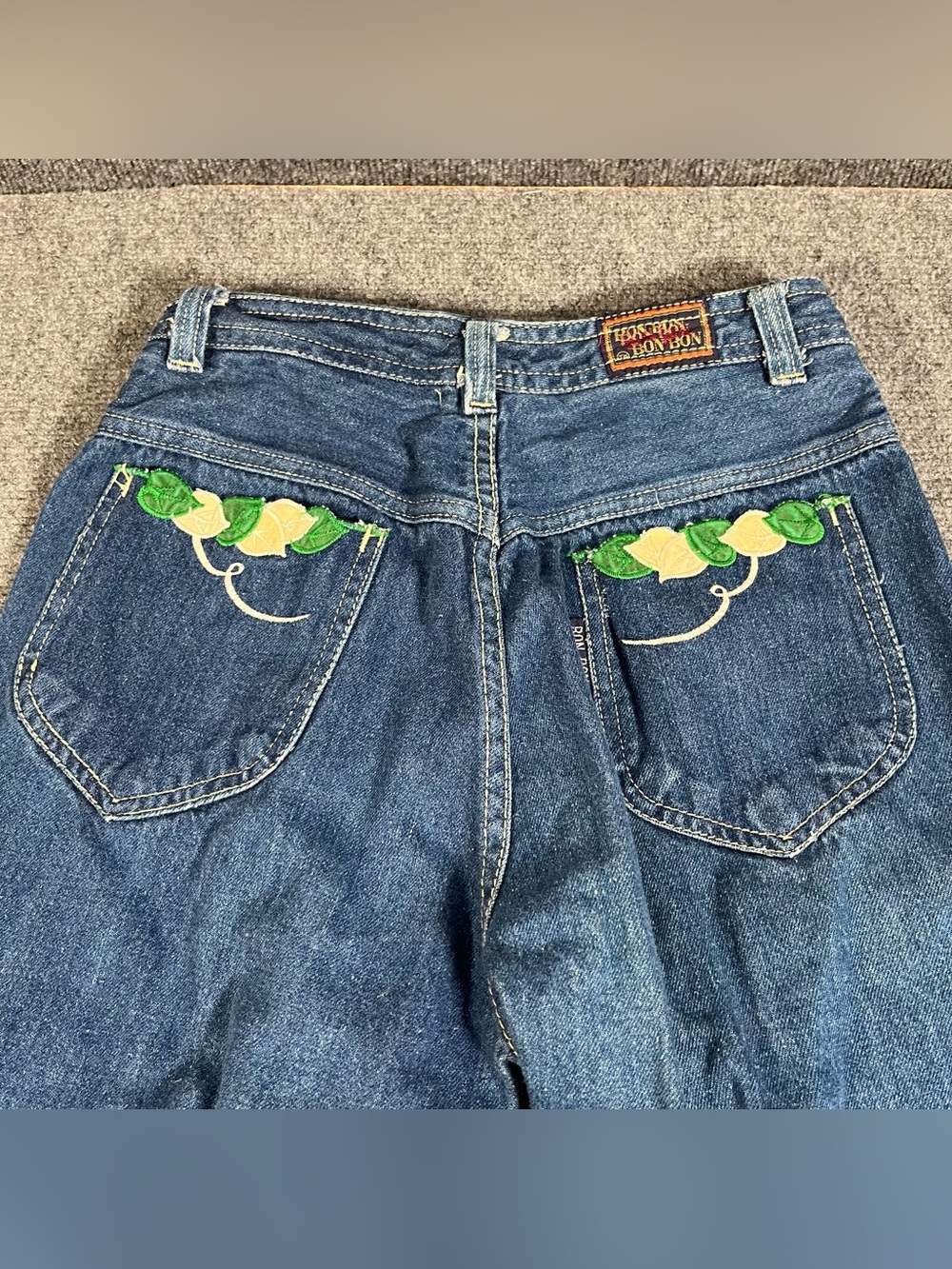 Vintage Bon Bon Jeans Womens Size 24x31 60s 70s Retro Dark Wash Floral Hippie